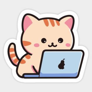 Cute Kawaii Tabby Cat Using a Laptop Sticker